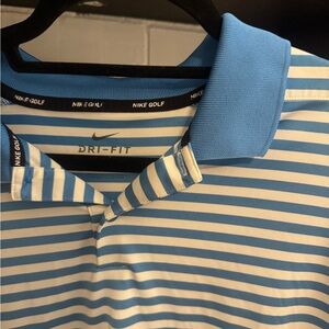 Nike Golf Men's Light Blue and White Striped Polo
